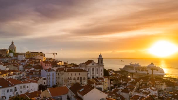 Quartiere Alfama Tramonto Lisbona Portogallo — Video Stock