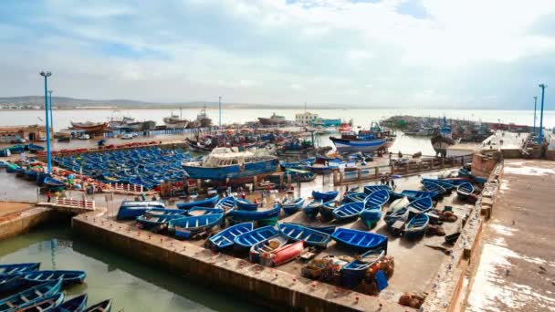 Лодки Пришвартованы Гавани Марокко Время Истекло — стоковое видео