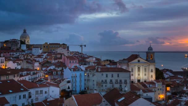 Quartiere Alfama Tramonto Lisbona Portogallo — Video Stock