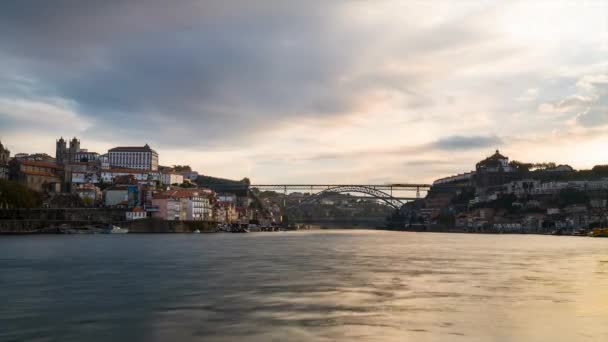 Floden Douro Och City Lissabon Portugal Tidsinställd — Stockvideo