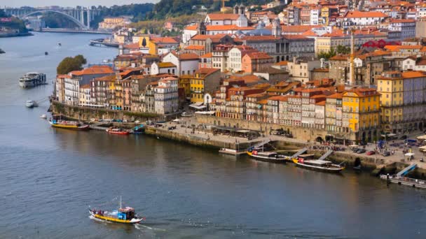 Luchtfoto Van Cityscape Rivier Porto Portugal — Stockvideo