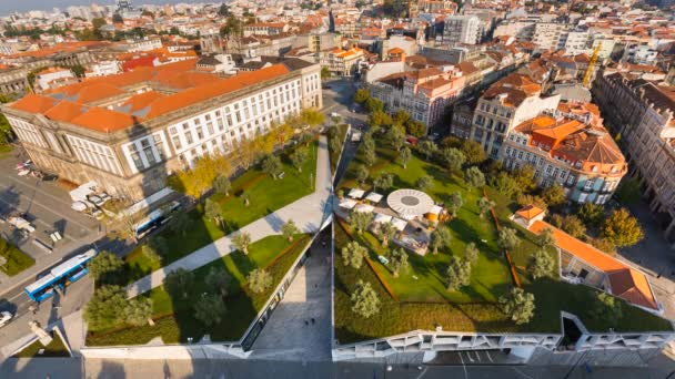 Luchtfoto Van Praca Dos Clerigos Vierkante Porto Portugal — Stockvideo