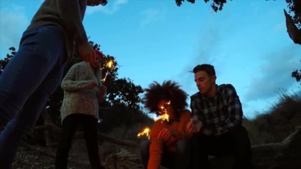 Young People Holding Sparklers — Stockvideo