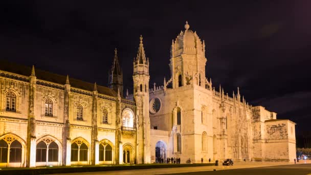 Μονή Jeronimos Στην Πάροδο Του Χρόνου Νύχτα Λισαβόνα Πορτογαλία — Αρχείο Βίντεο