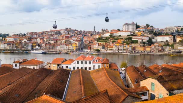 Gondel Lift Wijnkelders Porto Portugal Time Lapse — Stockvideo