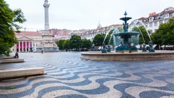 Rossio Meydanı Gündüz Lisbon Portekiz — Stok video