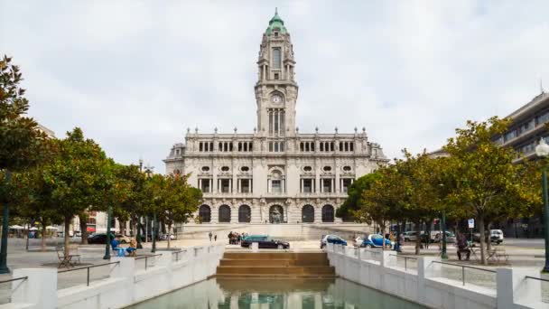 Ayuntamiento Durante Día Oporto Portugal Time Lapse — Vídeo de stock