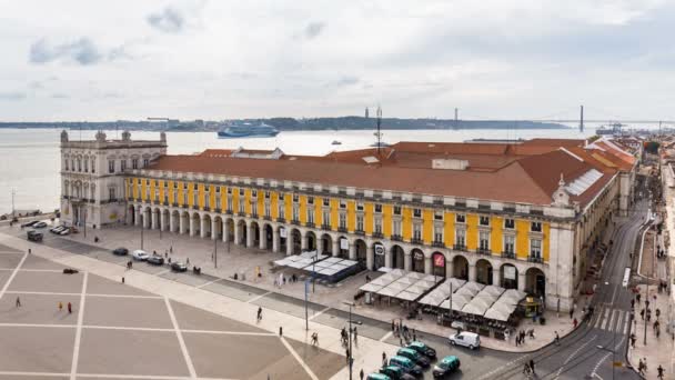 Letecký Pohled Praca Comercio Lisabon Portugalsko — Stock video