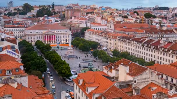 Antenne Vie Van Rossio Square Lissabon Portugal Time Lapse — Stockvideo