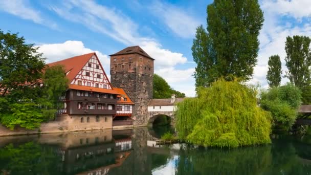 Παλιά Πόλη Από Ποταμός Της Χρόνος Ακυρώνονται Νυρεμβέργη Γερμανία — Αρχείο Βίντεο