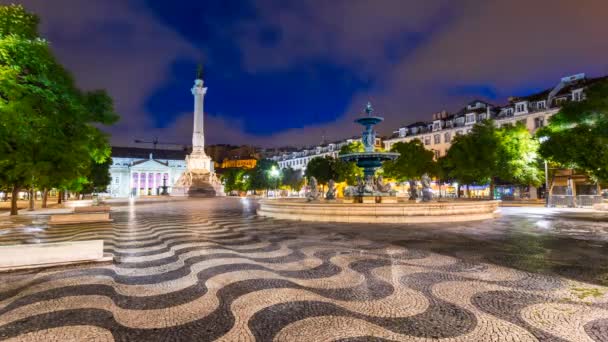 Plaza Rossio Por Noche Lapso Tiempo Lisbon Portugal — Vídeo de stock