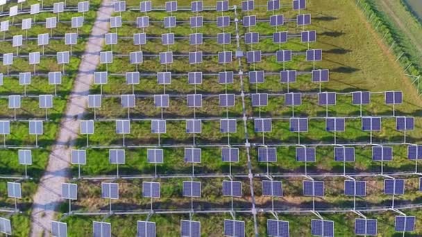 Luftaufnahme Von Feldern Mit Sonnenkollektoren — Stockvideo