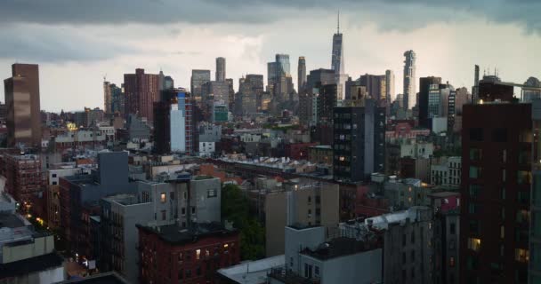 Storm Cityscape Lower East Side Looking Freedom Tower New York — Stock Video