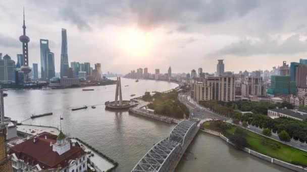 Stadtbild Mit Pudong Fluss Und Bund Shanghai China — Stockvideo