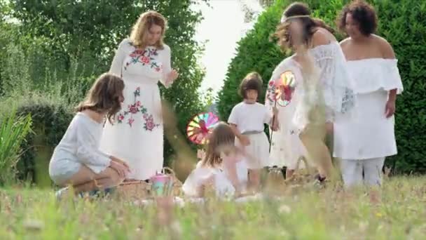 Ženy Dívky Sedící Pikniku Dinton Wiltshire Velká Británie — Stock video