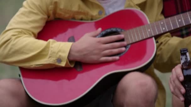 Teenage Boy Holding Guitar Talking Friend Dinton Wiltshire United Kingdom — Stock Video