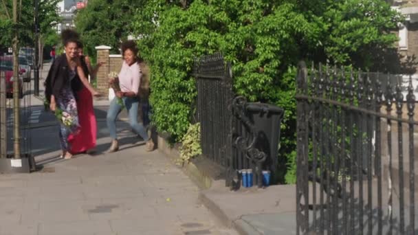 Three Female Friends Walking Street — Stock Video