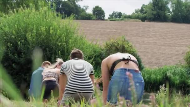 Vrienden Spelen Leapfrog Zomer Veld — Stockvideo