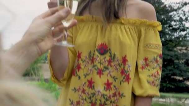 英国威尔特郡丁顿香槟酒祝酒的女性 — 图库视频影像