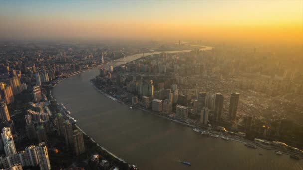 Vista Aérea Paisagem Urbana Tráfego Rio Huangpu Xangai China — Vídeo de Stock