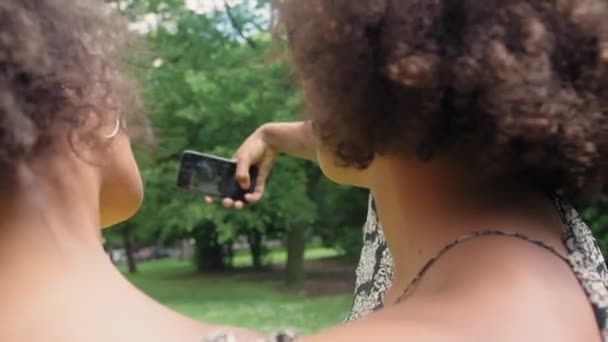 Rückansicht Von Freundinnen Die Posieren Und Selfie Machen — Stockvideo