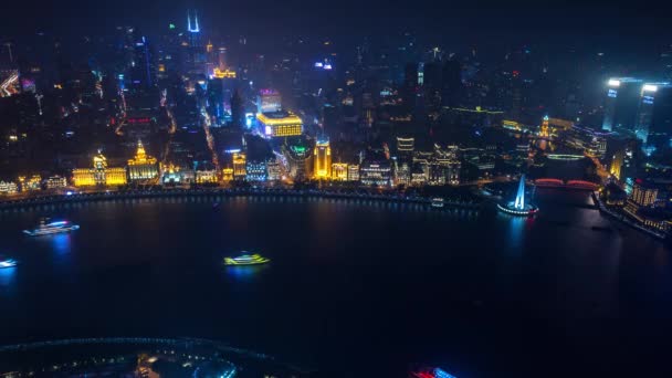 Bund Cityscape Huangpu Nehri Üzerinde Trafik Şangay Çin — Stok video