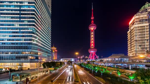 Stadsbilden Med Oriental Pearl Tower Och Traffic Pudong Shanghai Kina — Stockvideo