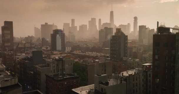 Storm Över Stadsbilden Sett Utifrån Lower East Side Tittar Freedom — Stockvideo