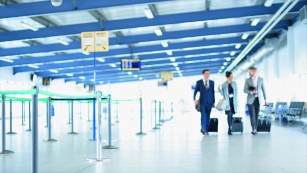 Ludzie Biznesowi Spacerują Bagażem Kołowym Lotnisku — Wideo stockowe