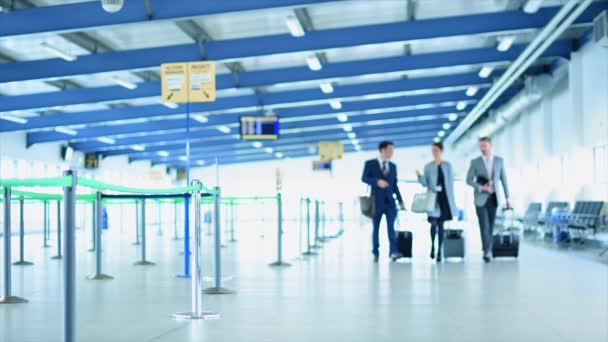 Pessoas Negócios Caminhando Com Bagagem Rodas Aeroporto — Vídeo de Stock