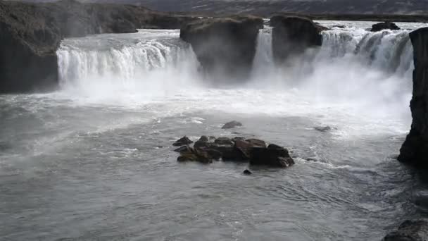 Godafoss Waterval Zonnige Dag Bardardalur Ijsland — Stockvideo