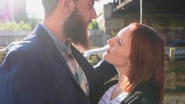 Boyfriend Talking Kissing Girlfriend Nose — Stock Video