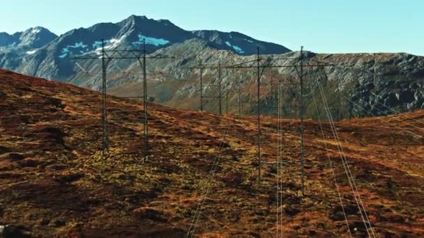 Power Lines Mountain Landscape Sunndal Norway — Stock video