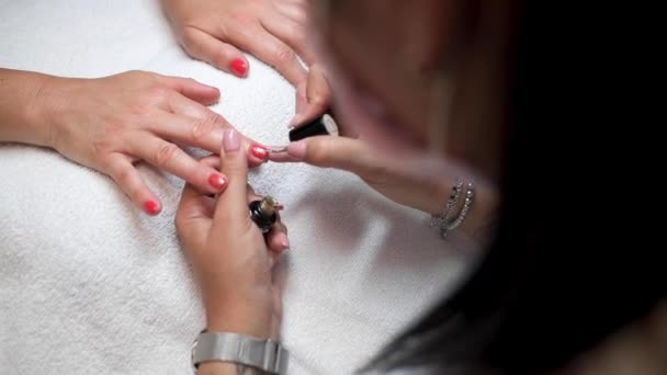 Femme Ayant Des Ongles Peints Dans Salon Ongles — Video
