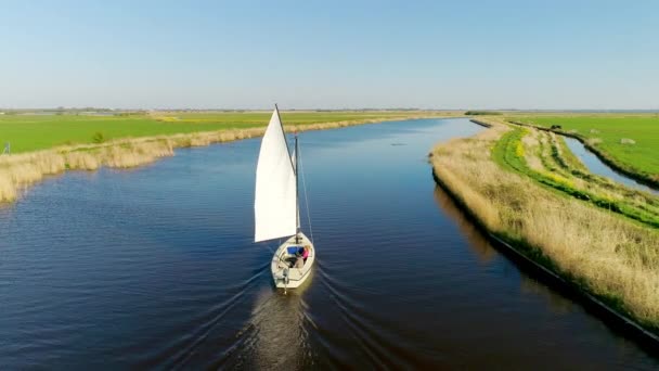 Ragazza Adolescente Ragazzo Adolescente Che Naviga Sul Fiume Broek Frisia — Video Stock