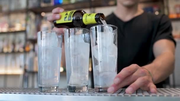 冷たい飲み物を準備する男性バーテンダー — ストック動画