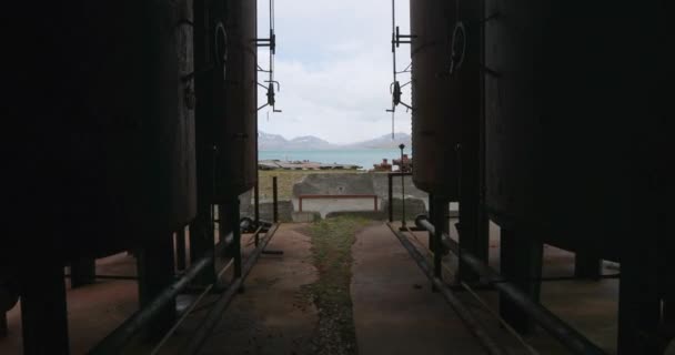 Bangunan Berkarat Stasiun Perburuan Paus Yang Ditinggalkan Grytviken Georgia Selatan — Stok Video