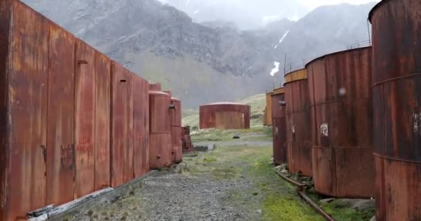 Edificios Abandonados Estación Ballenera Oxidada — Vídeos de Stock