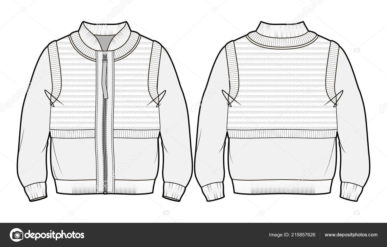 Front Back View Bomber Jacket Imitation Put Knitted Vest Stock Vector ...