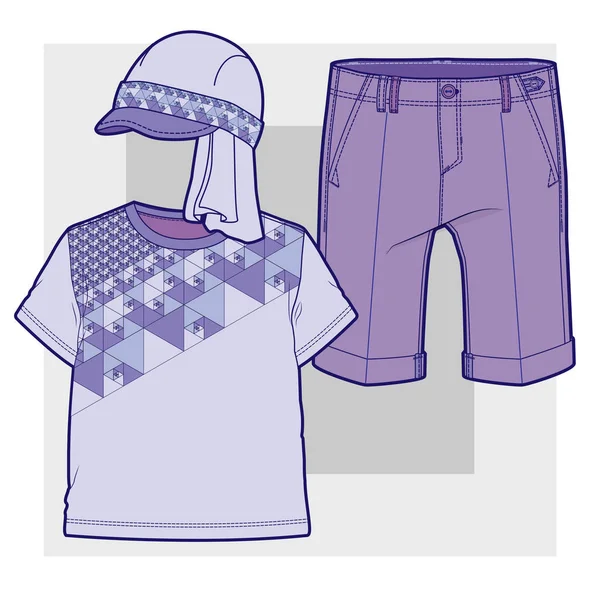 Conjunto Itens Para Menino Shirt Com Padrão Geométrico Abstrato Shorts —  Vetores de Stock