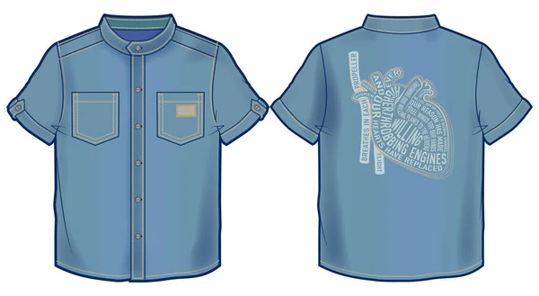 Denim Zomer Shirt Met Vet Afgedrukt Achterzijde — Stockvector