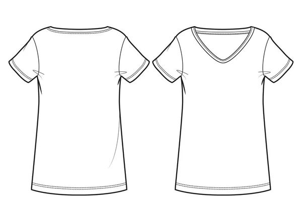 Shirt Feminina Branco Vista Frontal Traseira —  Vetores de Stock