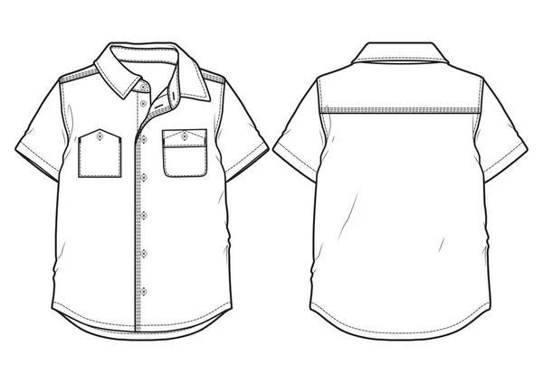 Вид Спереди Сзади Летнюю Рубашку Коротким Рукавом — стоковый вектор