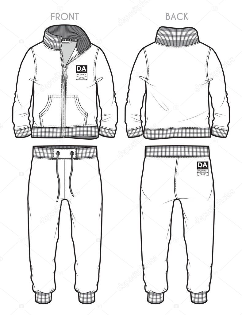 Front and back view of a tracksuit with ribbed cuffs