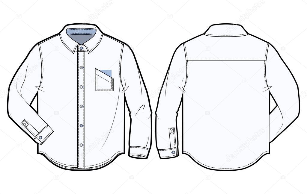 Front and back view of a long-sleeved shirt