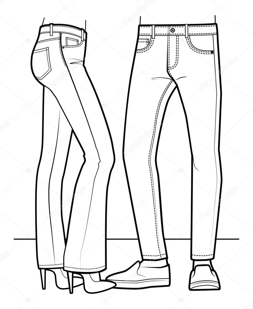 Couple (woman and man) wearing trousers 