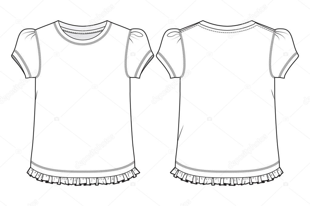 Front and back view of a T-shirt for girls