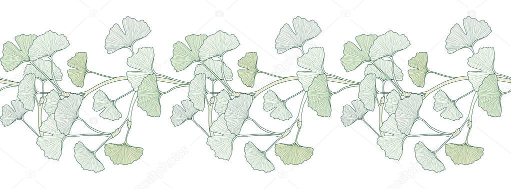 Seamless decorative border composed of Ginkgo Biloba leaves