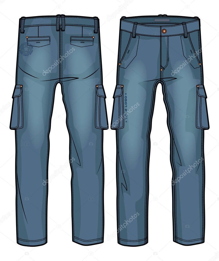 Denim cargo pants with large side pockets