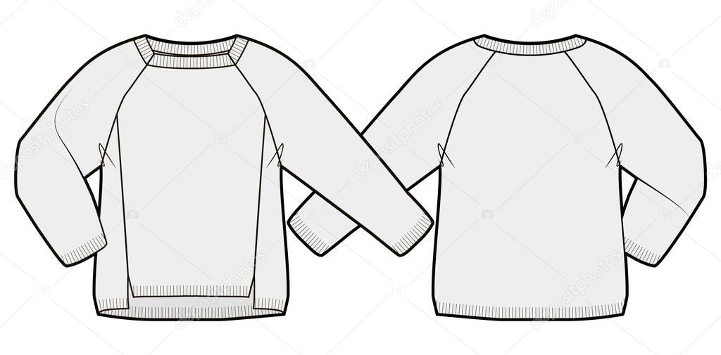 Front and back view of a knitted pullover 